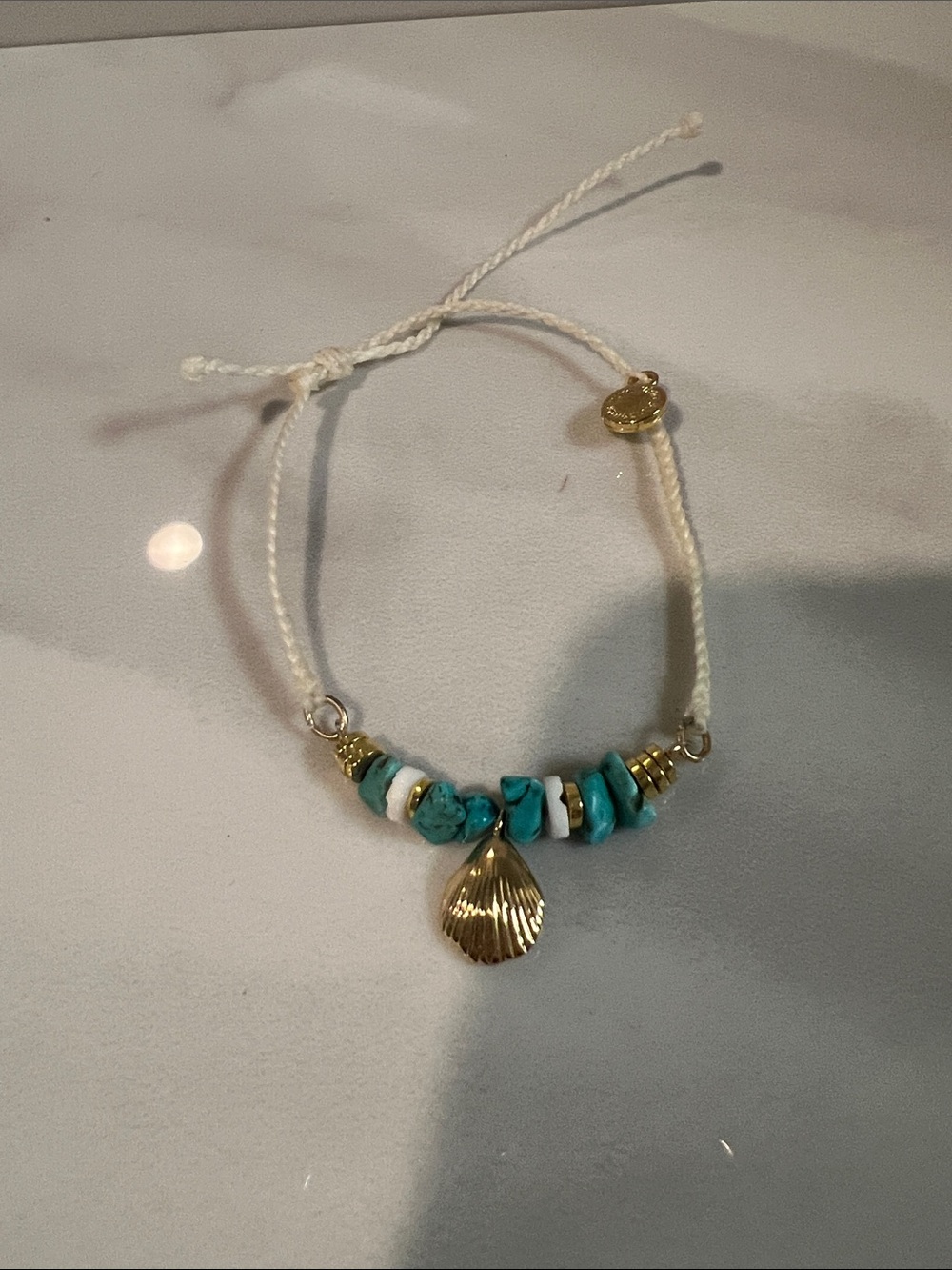 Pura Vida Gold Shell Charm Turquoise Bead Bracelet - Women Jewelry